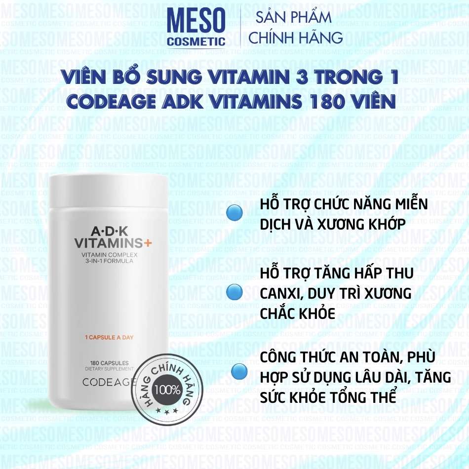 Viên bổ sung vitamin 3 trong 1 Codeage ADK Vitamins 180 viên