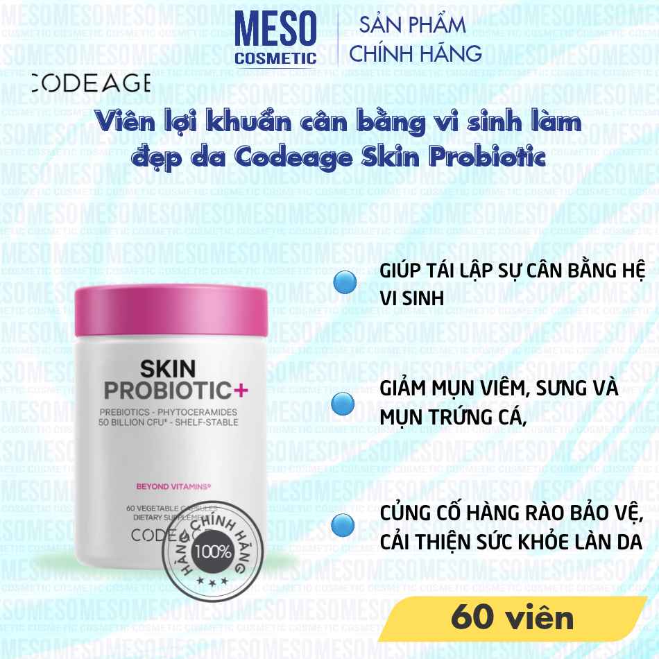 Viên lợi khuẩn cân bằng vi sinh làm đẹp da Codeage Skin Probiotic
