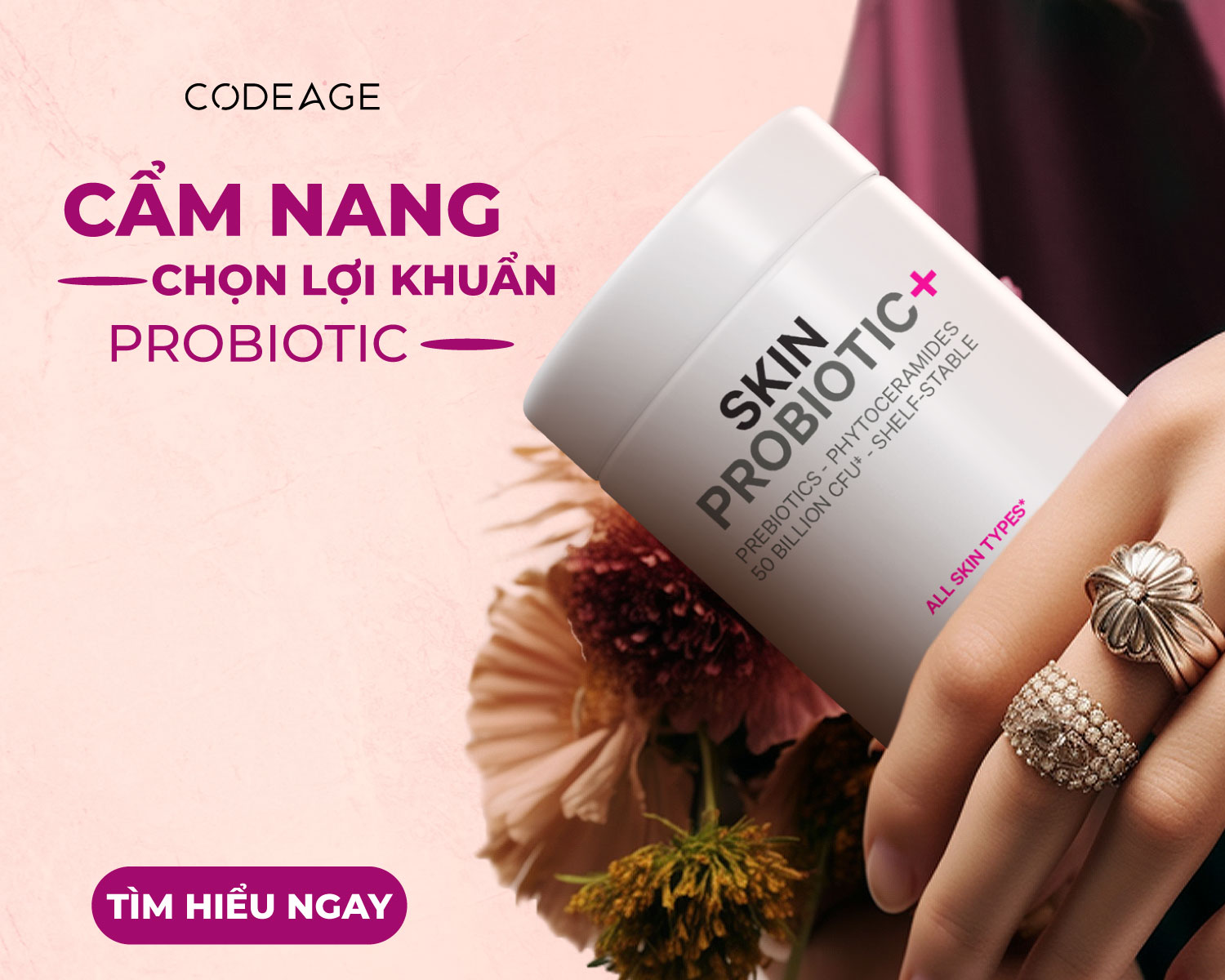 Viên lợi khuẩn cân bằng vi sinh làm đẹp da Codeage Skin Probiotic lọ 60 viên