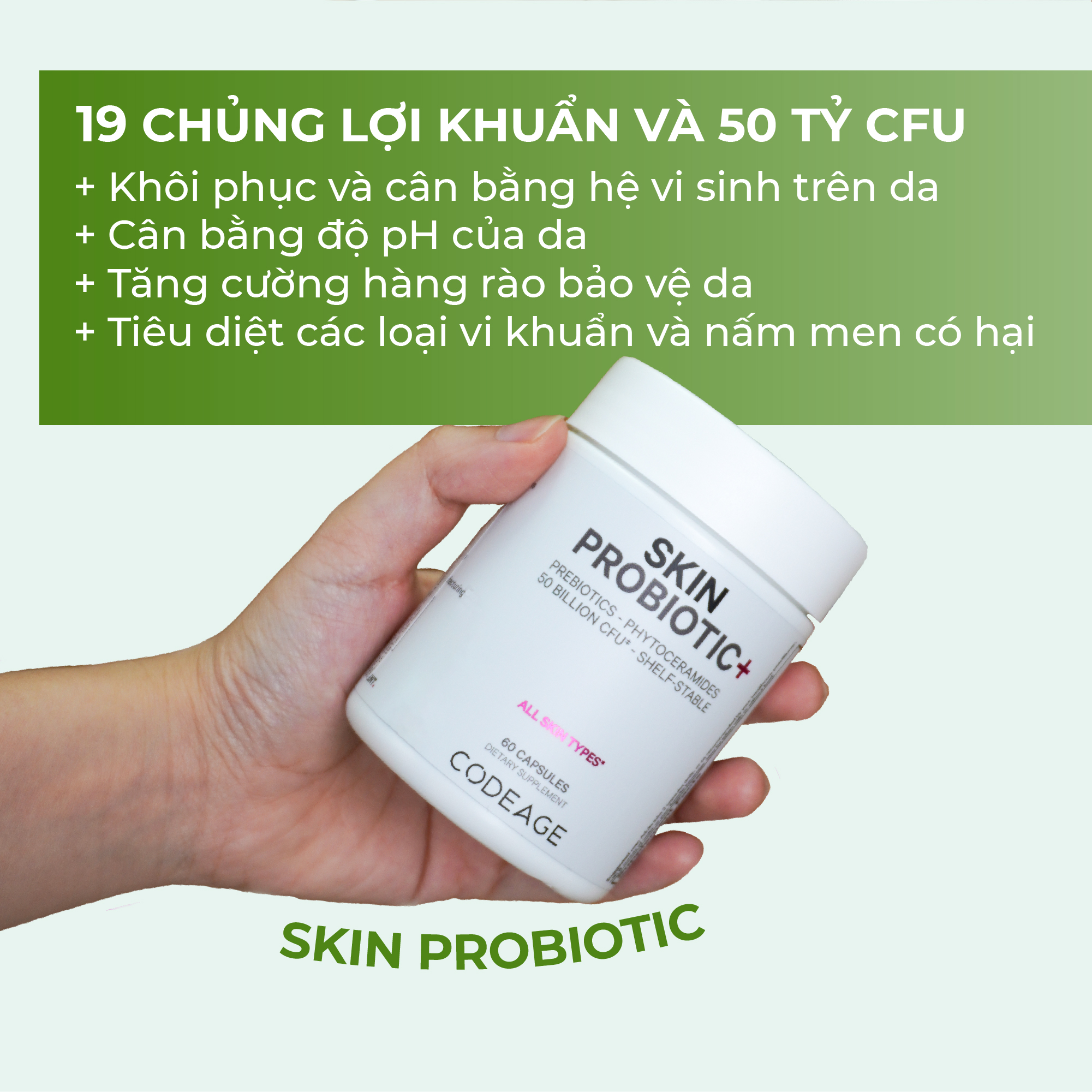 Viên lợi khuẩn cân bằng vi sinh làm đẹp da Codeage Skin Probiotic lọ 60 viên