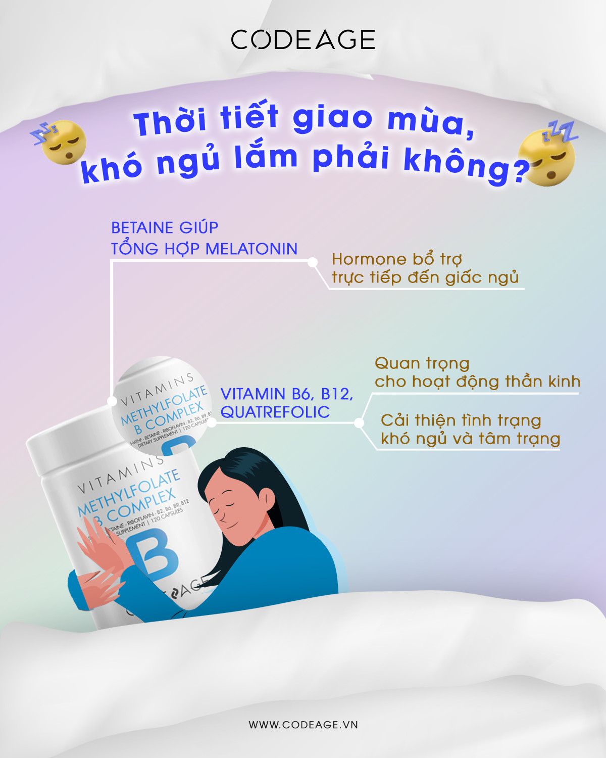 Viên uống bổ não và tăng cường trí nhớ Codeage Methylfolate B Complex 120 viên