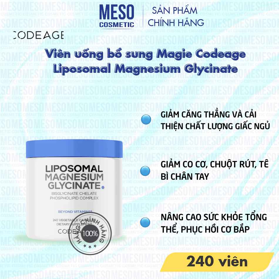 Viên uống bổ sung Magie Codeage Liposomal Magnesium Glycinate