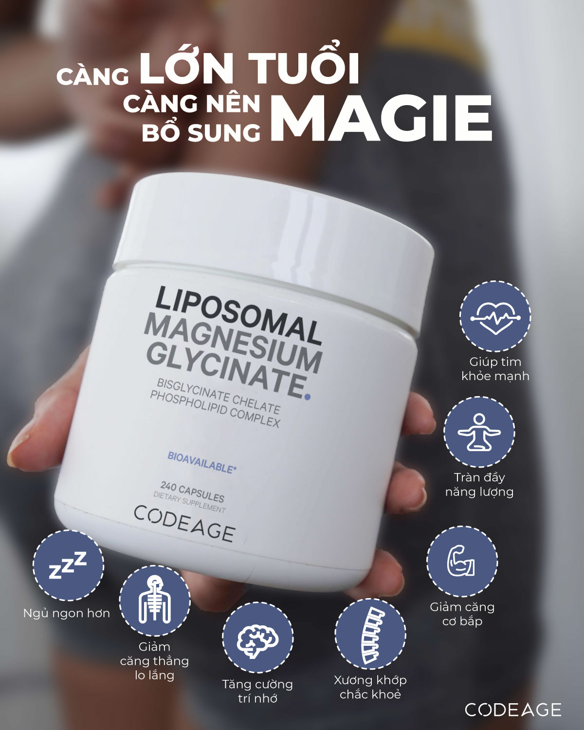 Viên uống bổ sung Magie Codeage Liposomal Magnesium Glycinate 240 viên