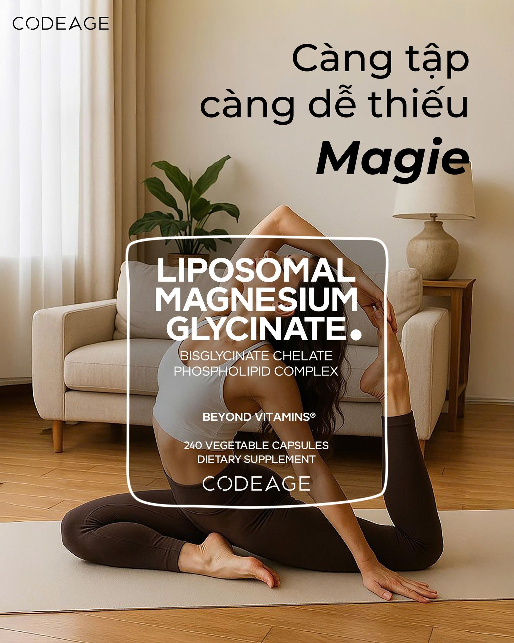Viên uống bổ sung Magie Codeage Liposomal Magnesium Glycinate 240 viên