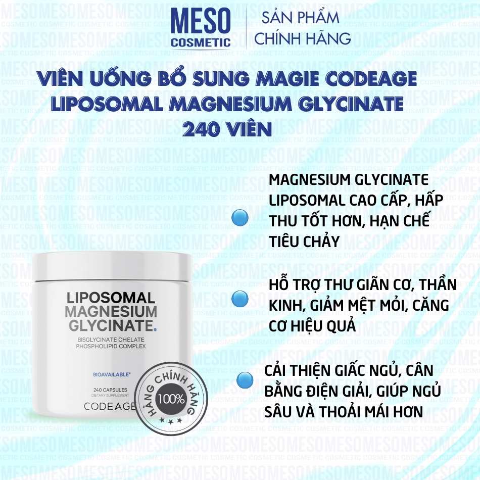 Viên uống bổ sung Magie Codeage Liposomal Magnesium Glycinate 240 viên