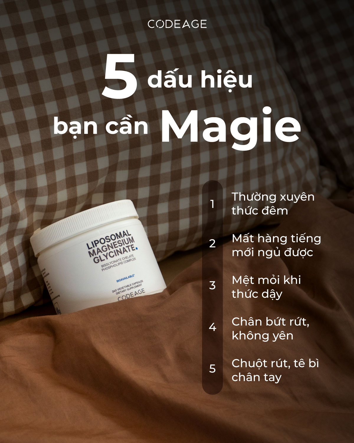Viên uống bổ sung Magie Codeage Liposomal Magnesium Glycinate 240 viên