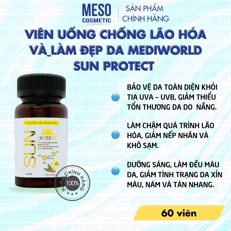 Viên uống chống lão hóa và làm đẹp da Mediworld Sun Protect 60 viên