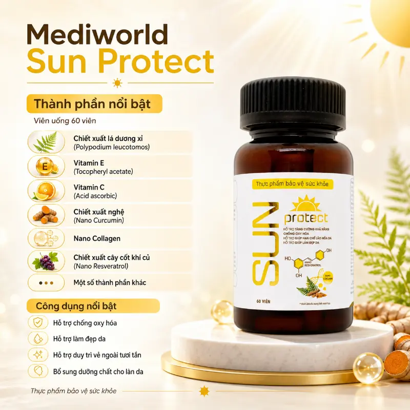 Viên uống chống lão hóa và làm đẹp da Mediworld Sun Protect 60 viên