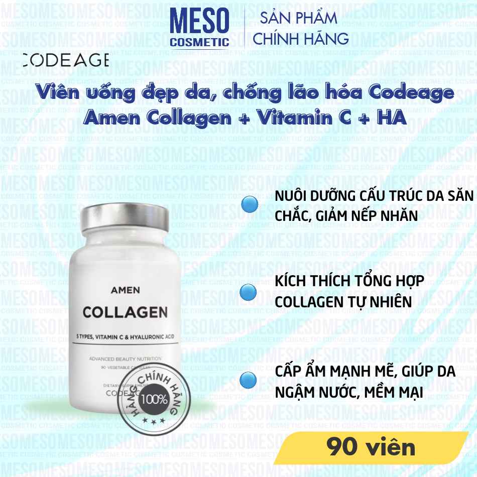 Viên uống đẹp da, chống lão hóa Codeage Amen Collagen + Vitamin C + HA