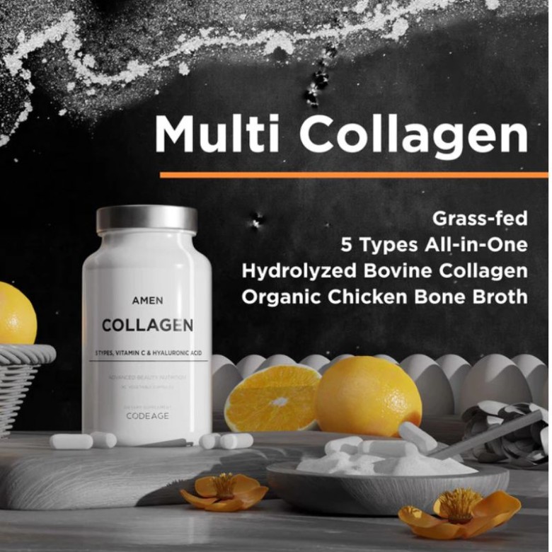 Viên uống đẹp da, chống lão hóa Codeage Amen Collagen + Vitamin C + HA lọ 90 viên