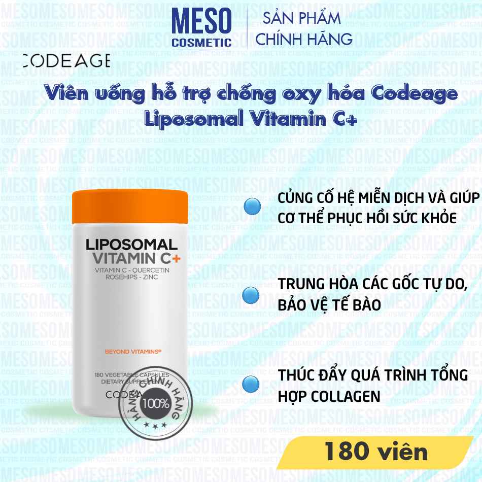 Viên uống hỗ trợ chống oxy hóa Codeage Liposomal Vitamin C+