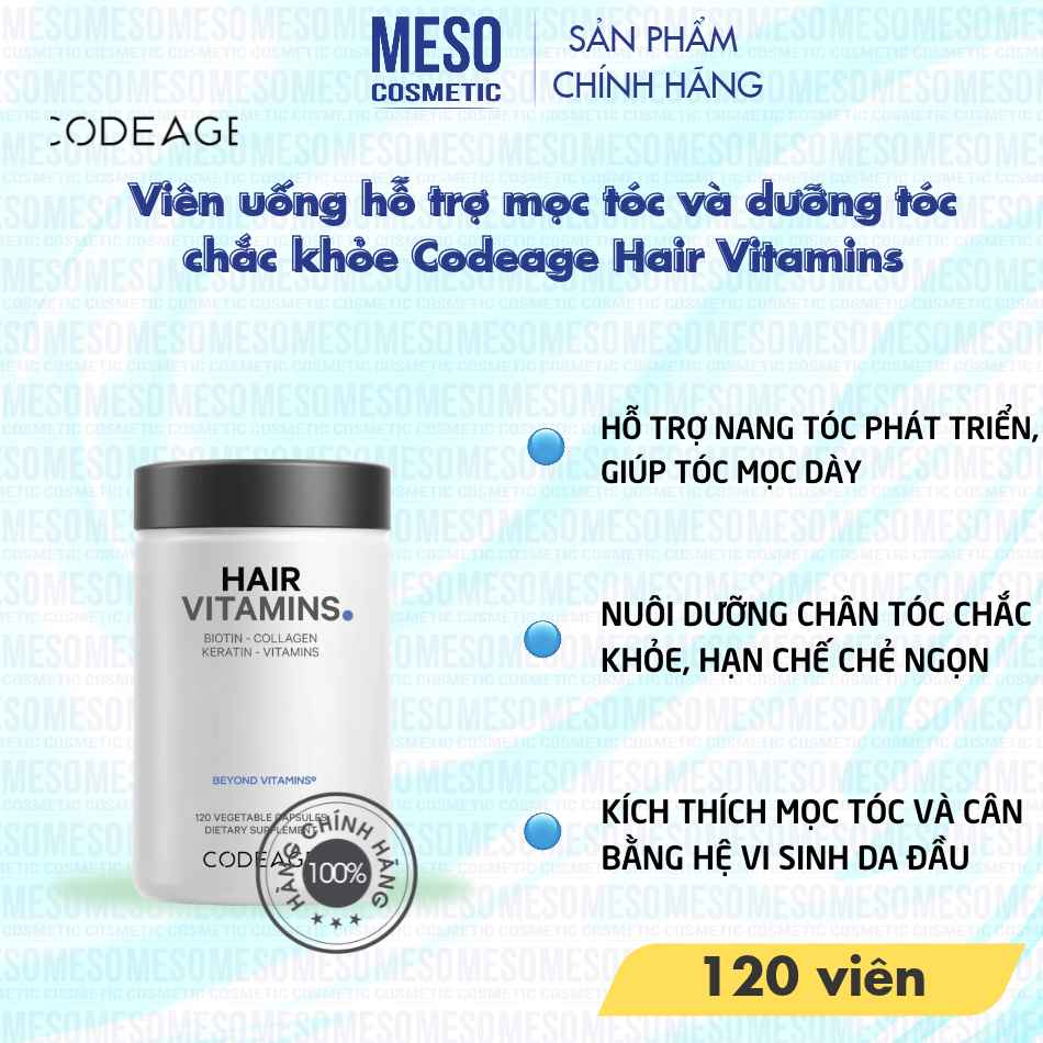 Viên uống hỗ trợ mọc tóc và dưỡng tóc chắc khỏe Codeage Hair Vitamins