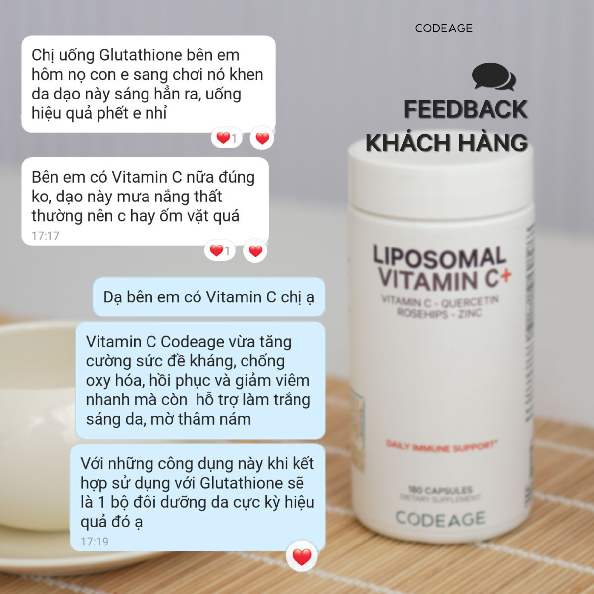 uống glutathione và vitamin c cùng lúc được không Viên uống tăng đề kháng và chống oxy hóa Codeage Liposomal Vitamin C 180  viên
