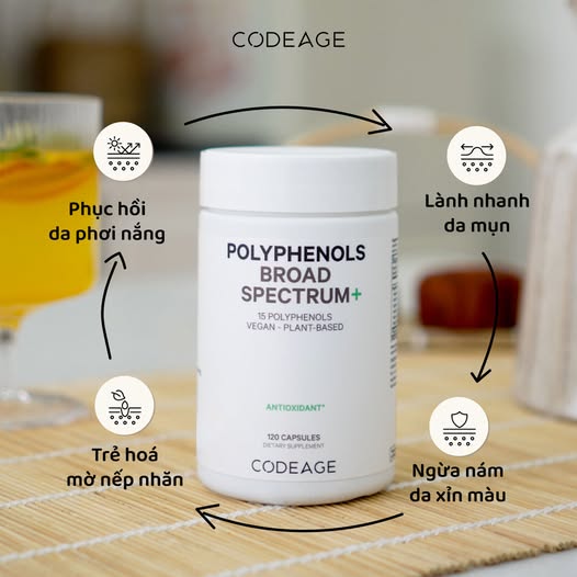 Viên uống trẻ hóa và bảo vệ da phổ rộng Codeage Polyphenols Broad Spectrum