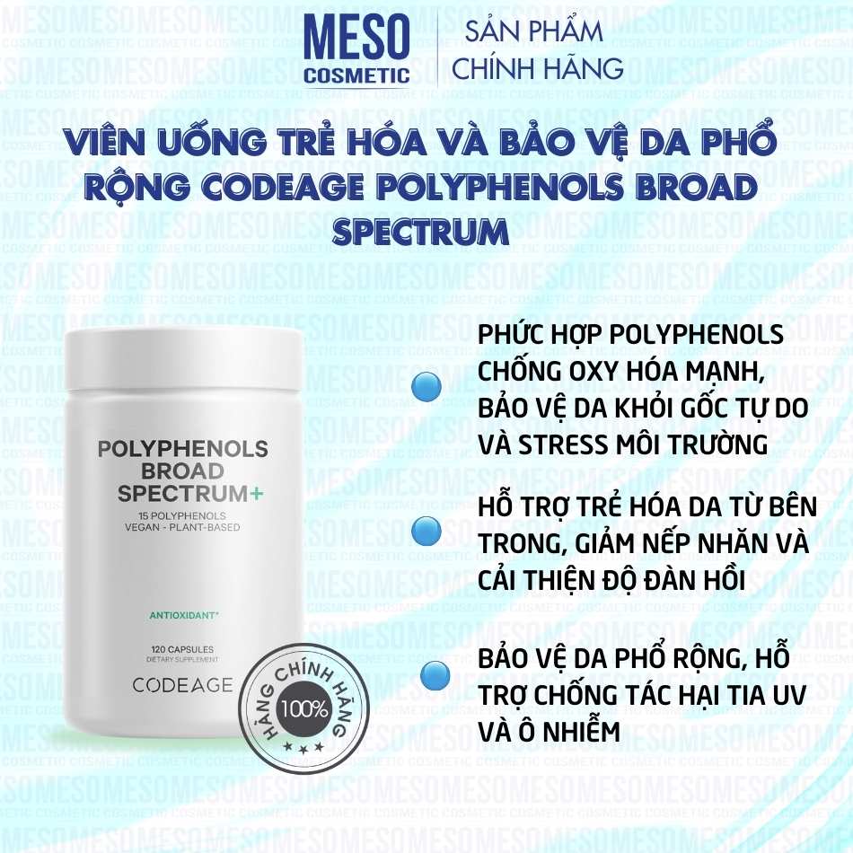 Viên uống trẻ hóa và bảo vệ da phổ rộng Codeage Polyphenols Broad Spectrum