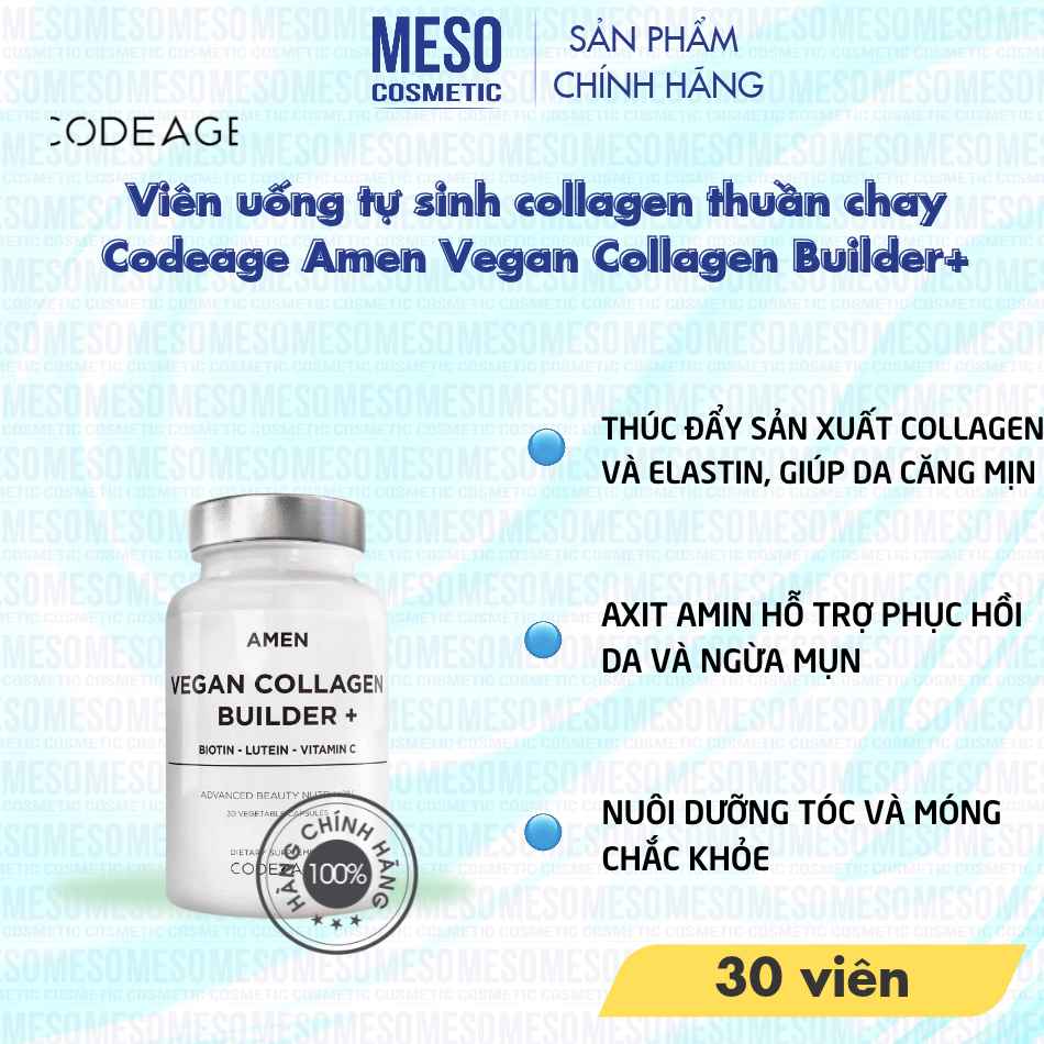 Viên uống tự sinh collagen thuần chay Codeage Amen Vegan Collagen Builder+