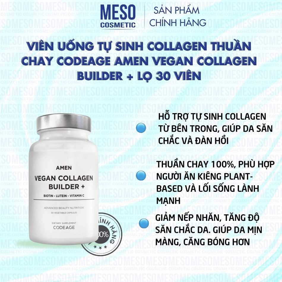 Viên uống tự sinh collagen thuần chay Codeage Amen Vegan Collagen Builder + lọ 30 viên