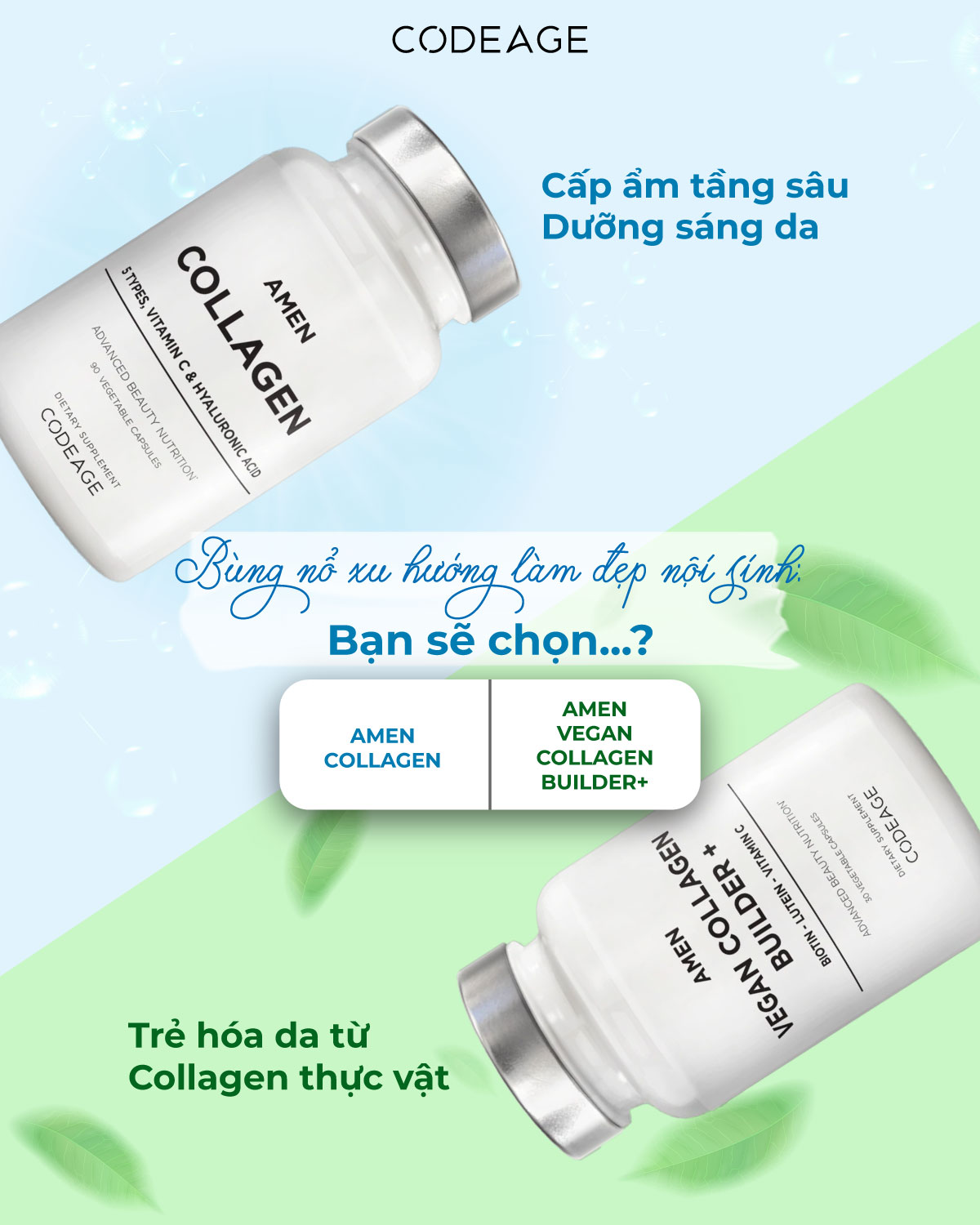 Viên uống tự sinh collagen thuần chay Codeage Amen Vegan Collagen Builder + lọ 30 viên