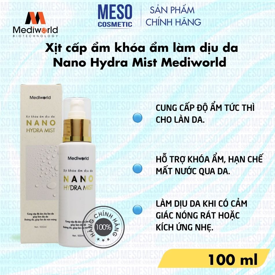 Xịt cấp ẩm khóa ẩm làm dịu da Nano Hydra Mist Mediworld 100ml