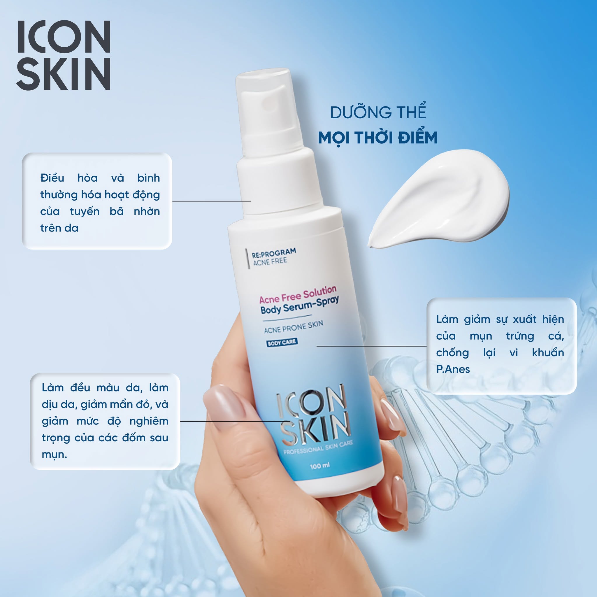 Xịt giảm mụn body cho da mụn Icon Skin Acne Free Solution Body Serum-Spray