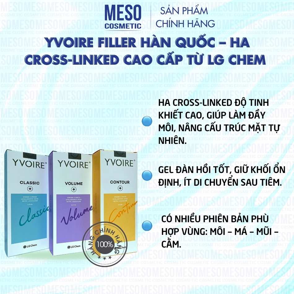 YVOIRE Filler Hàn Quốc – HA Cross-linked cao cấp từ LG Chem cho môi, nâng cấu trúc & làm đầy khối