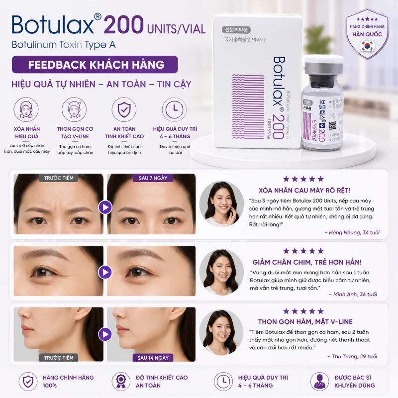 Botox Botulium Toxin Type A Botulax 200 Units xoá nhăn, thon gọn cơ.webp