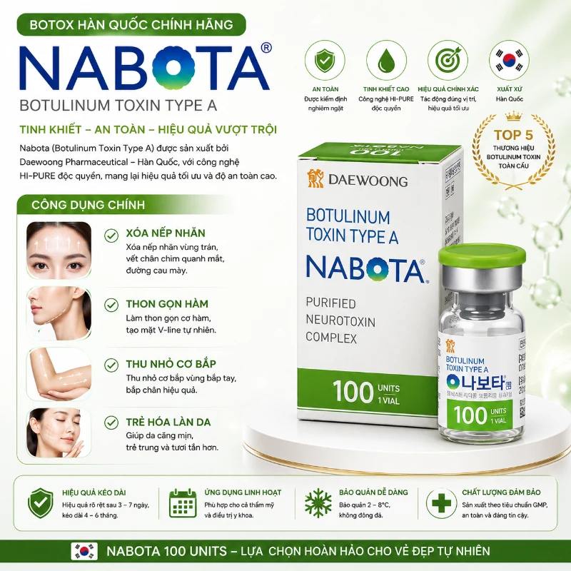 Botox Nabota Botulium Toxin Type A 100 Units xoá nhăn, thon gọn cơ.webp