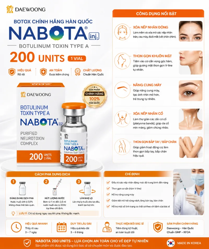 Botox Nabota Botulium Toxin Type A 200 Units xoá nhăn, thon gọn cơ 2.webp
