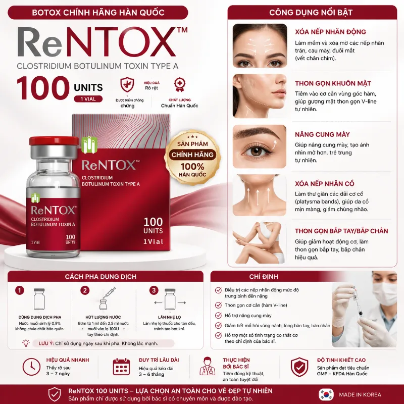 Botox Rentox Botulinum Toxin Type A 100 Units Hàn Quốc - Hỗ Trợ Xóa Nhăn, Thon Gọn Cơ 4.webp