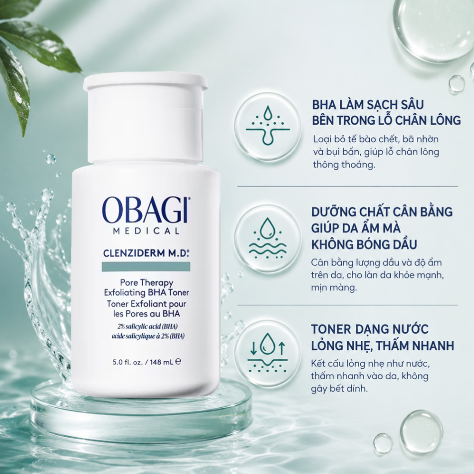 Dung dịch tẩy da chết, ngừa mụn BHA Obagi Clenziderm MD Pore Therapy.png