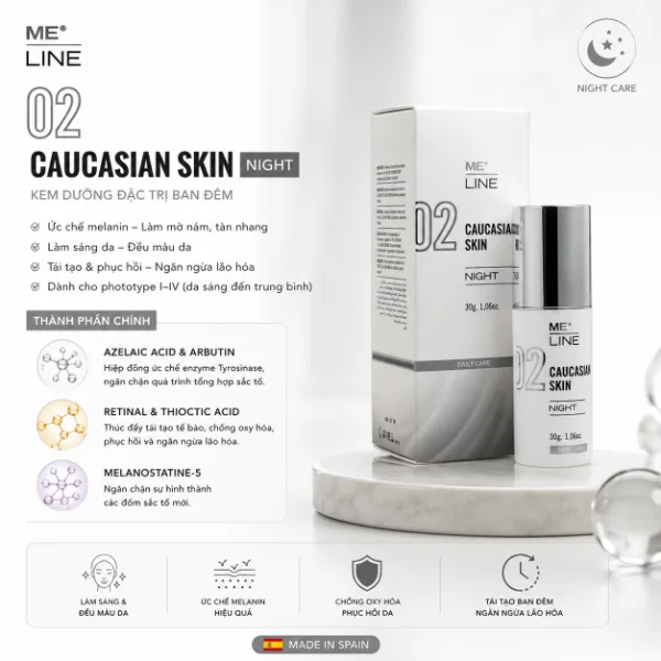 Kem điều trị nám, mụn viêm, thâm mụn Meline 02 Caucasian Skin Night 2.webp