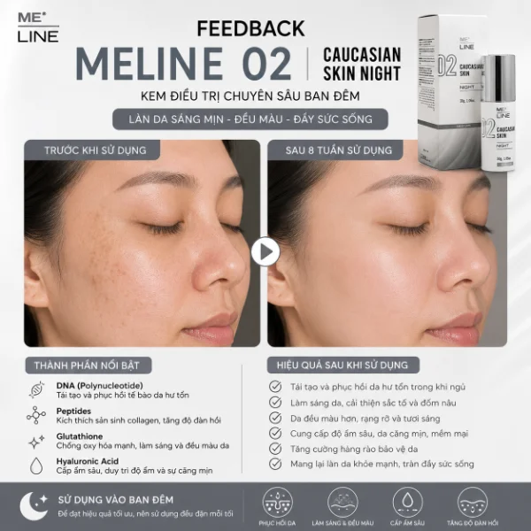 Kem điều trị nám, mụn viêm, thâm mụn Meline 02 Caucasian Skin Night 7.webp