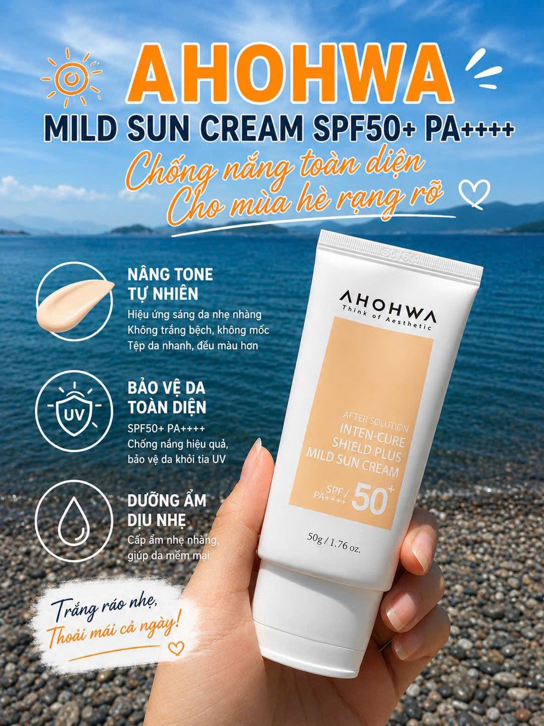 Kem chống nắng hiệu chỉnh sắc tố X5 bảo vệ da Ahohwa After Solution Inten Cure Shield Plus Mild Sun Cream.jpg