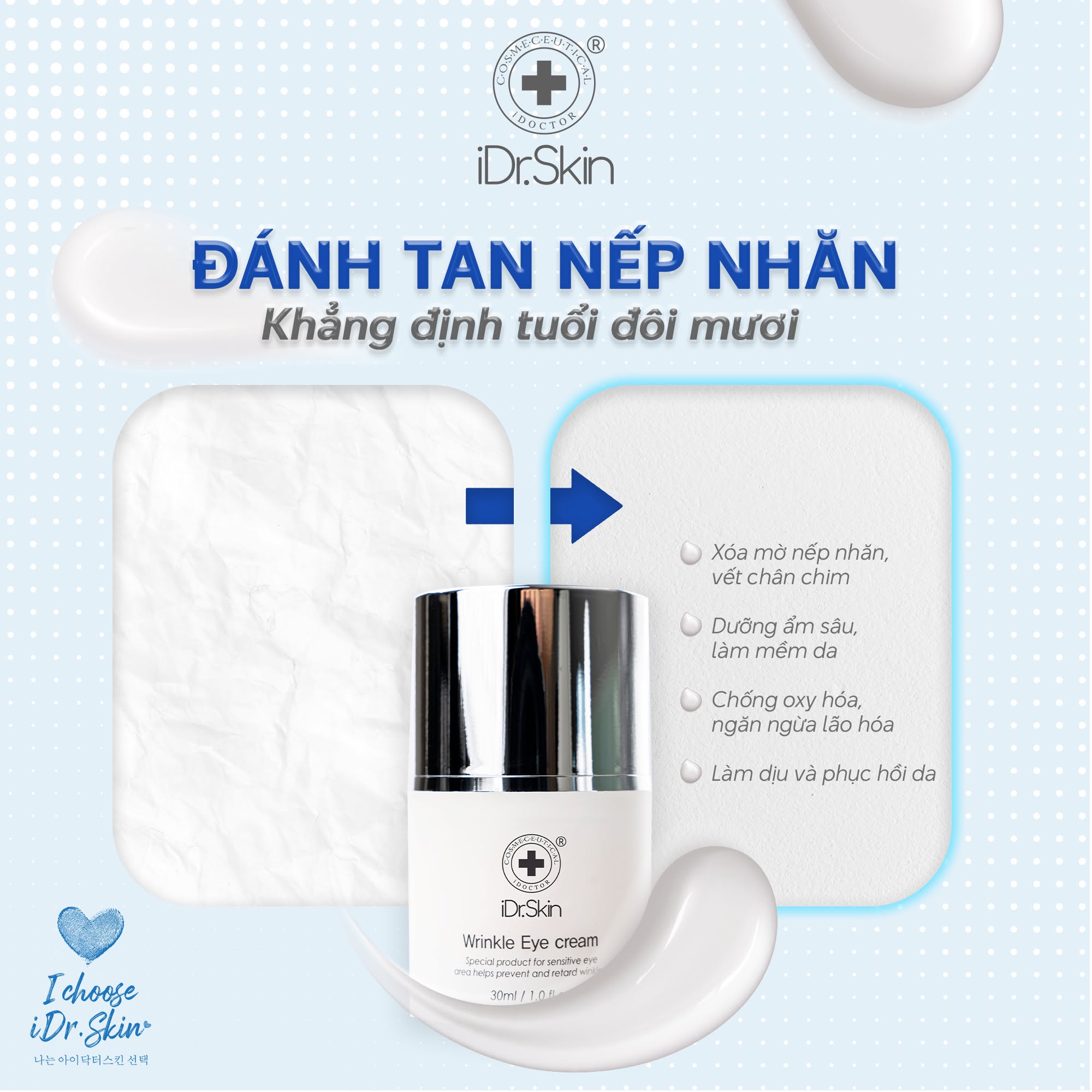 Kem dưỡng giảm vẻ ngoài nếp nhăn, thâm quầng iDr.Skin Wrinkle Eye Cream 1.jpg