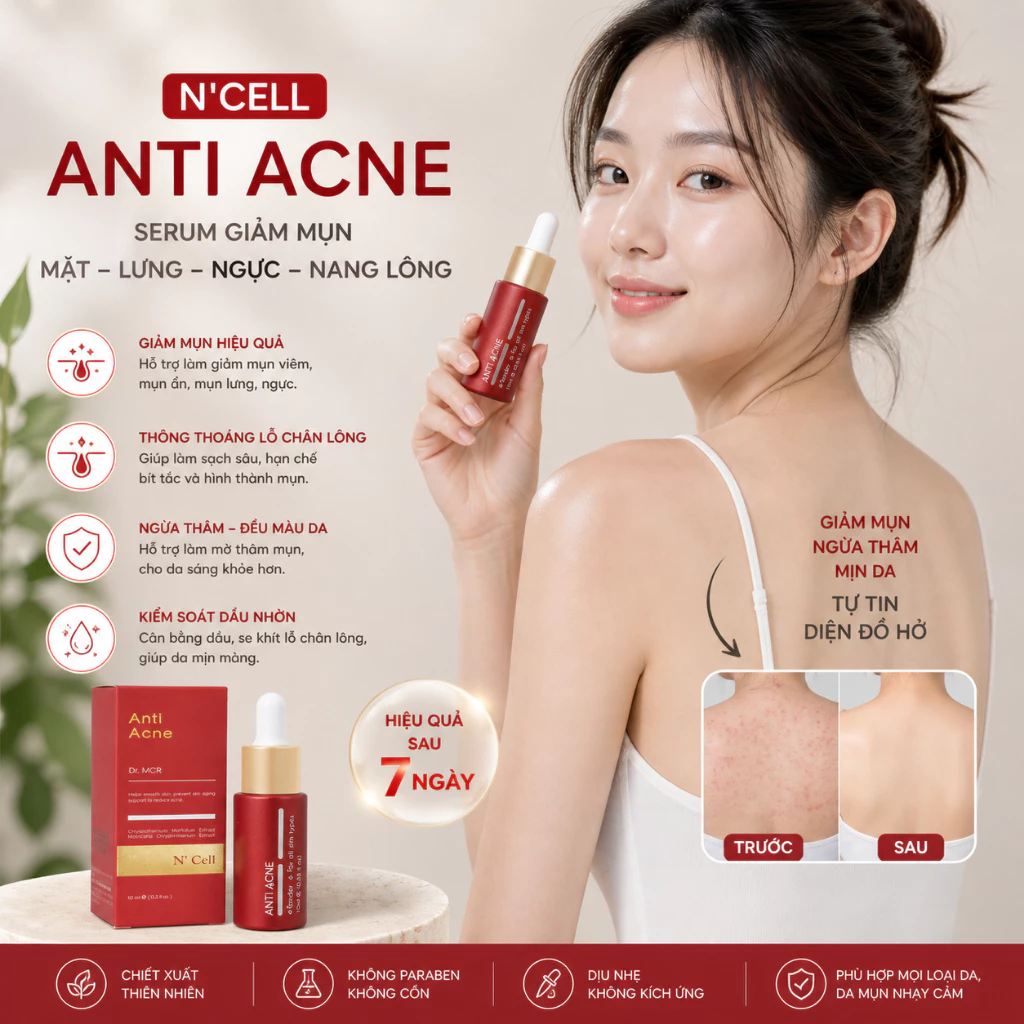 Serum Hỗ Trợ Giảm Mụn Lưng, Viêm Nang Lông N'Cell Anti Acne Serum 20ml 5.webp