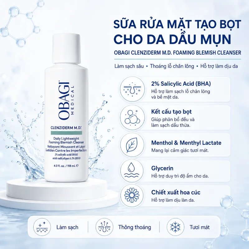 Sữa Rửa Mặt Tẩy Tế Bào Chết Obagi CLENZIderm M.D. Foaming Blemish 118ml Chính Hãng 7.webp