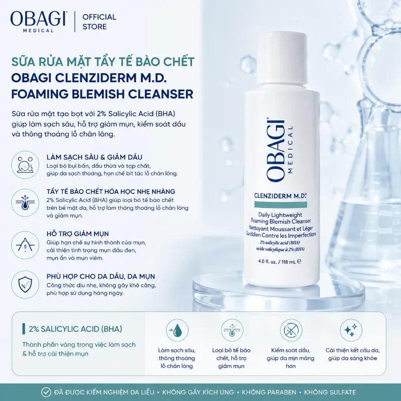 Sữa Rửa Mặt Tẩy Tế Bào Chết Obagi CLENZIderm M.D. Foaming Blemish 118ml Chính Hãng.webp