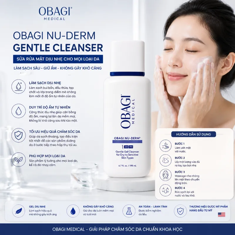 Sữa Rửa Mặt Làm Sạch & Dưỡng Ẩm Da Obagi Nu-Derm Gentle Cleanser 200ml Chính Hãng.webp