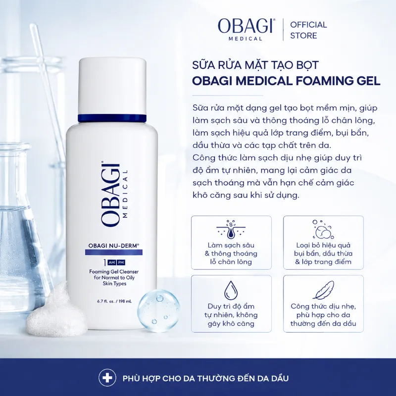 Sữa Rửa Mặt Tạo Bọt Cho Da Thường Đến Da Dầu Obagi Nu-Derm Foaming Gel 200ml.webp