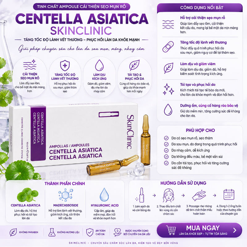 Tinh chất ampoule cải thiện sẹo mụn rỗ tăng tốc độ lành vết thương SkinClinic Centella Asiatica.jpg