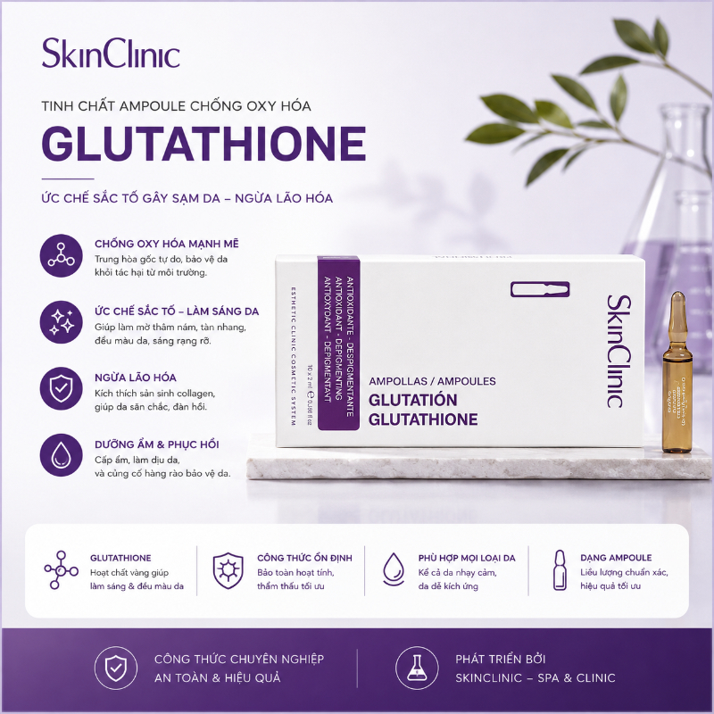 Tinh chất ampoule chống oxy hóa ức chế sắc tố gây sạm da ngừa lão hóa SkinClinic Glutathione 1.jpg