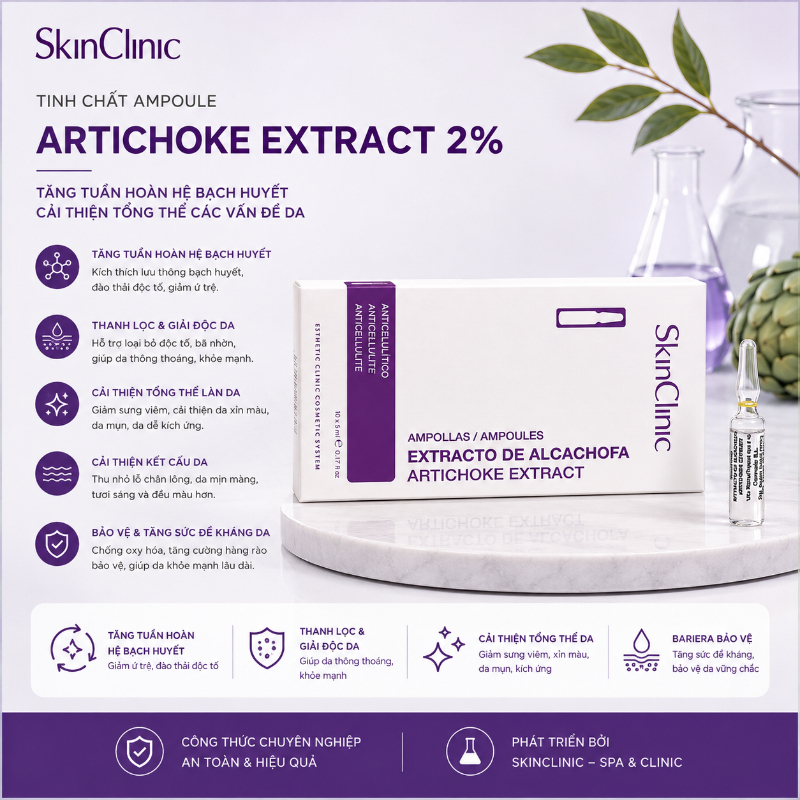 Tinh chất ampoule tăng tuần hoàn hệ bạch huyết cải thiện tổng thể các vấn đề da SkinClinic Artichoke Extract 2% 1.jpg