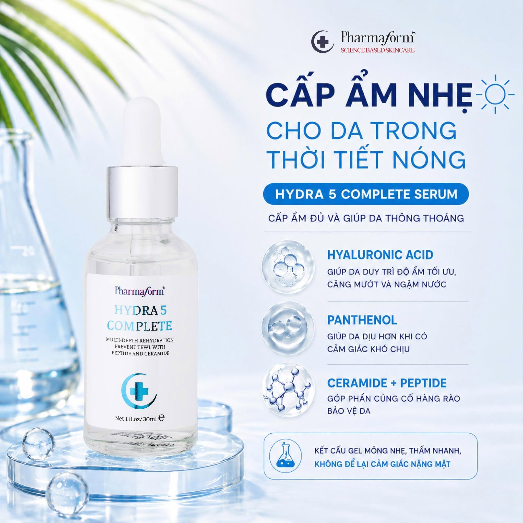 Tinh chất cho da nhạy cảm, giảm nhanh các biểu hiện kích ứng Pharmaform Hydra 5 Complete Serum 1.jpg