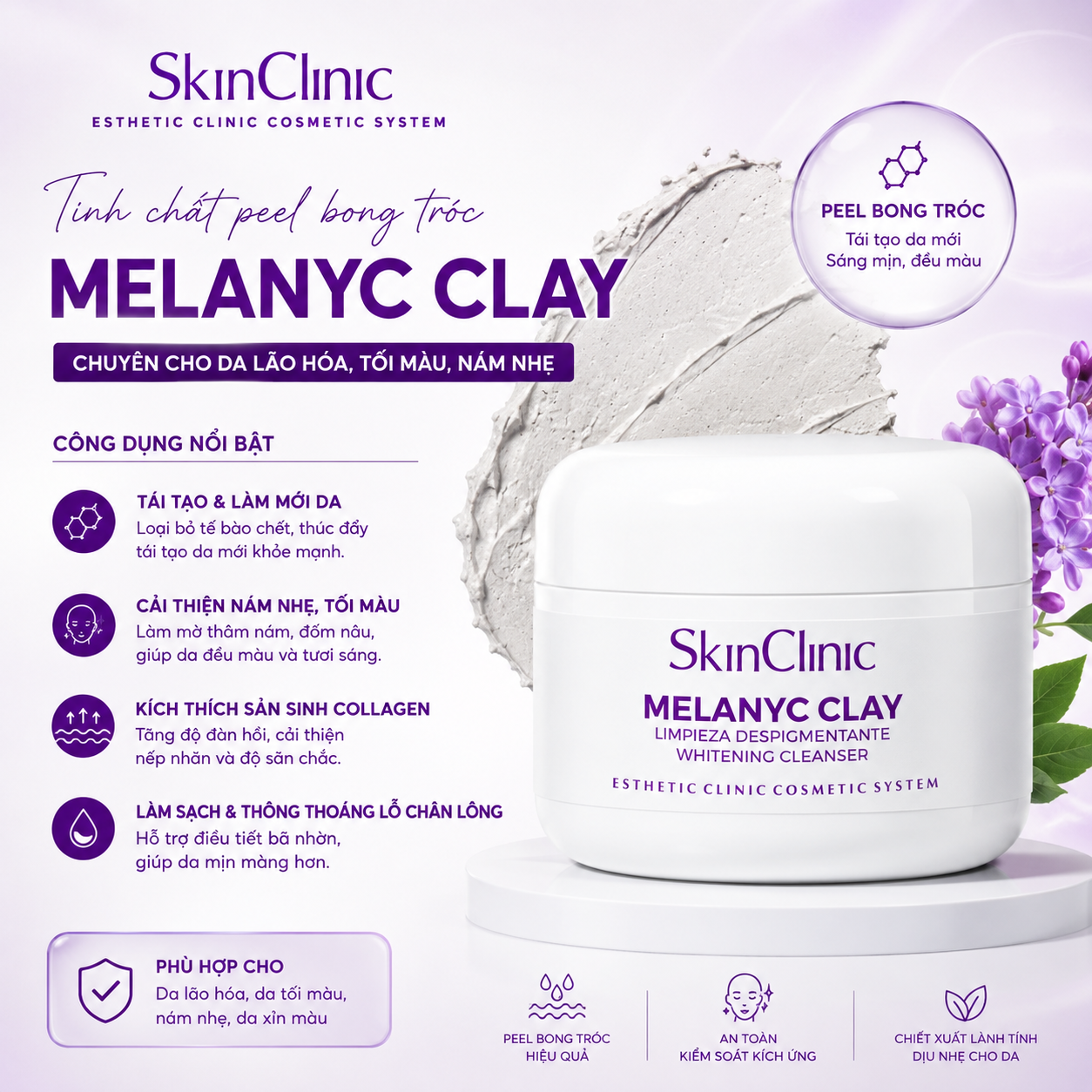 Tinh chất peel bong tróc chuyên cho da lão hóa tối màu nám nhẹ SkinClinic Melanyc Clay.png