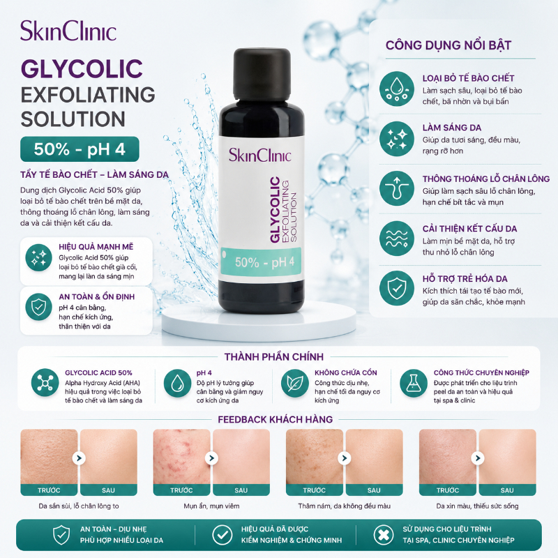 Tinh chất peel không bong làm sạch lỗ chân lông cải thiện kết cấu da SkinClinic Glycolic Exfoliating Solution 1.jpg