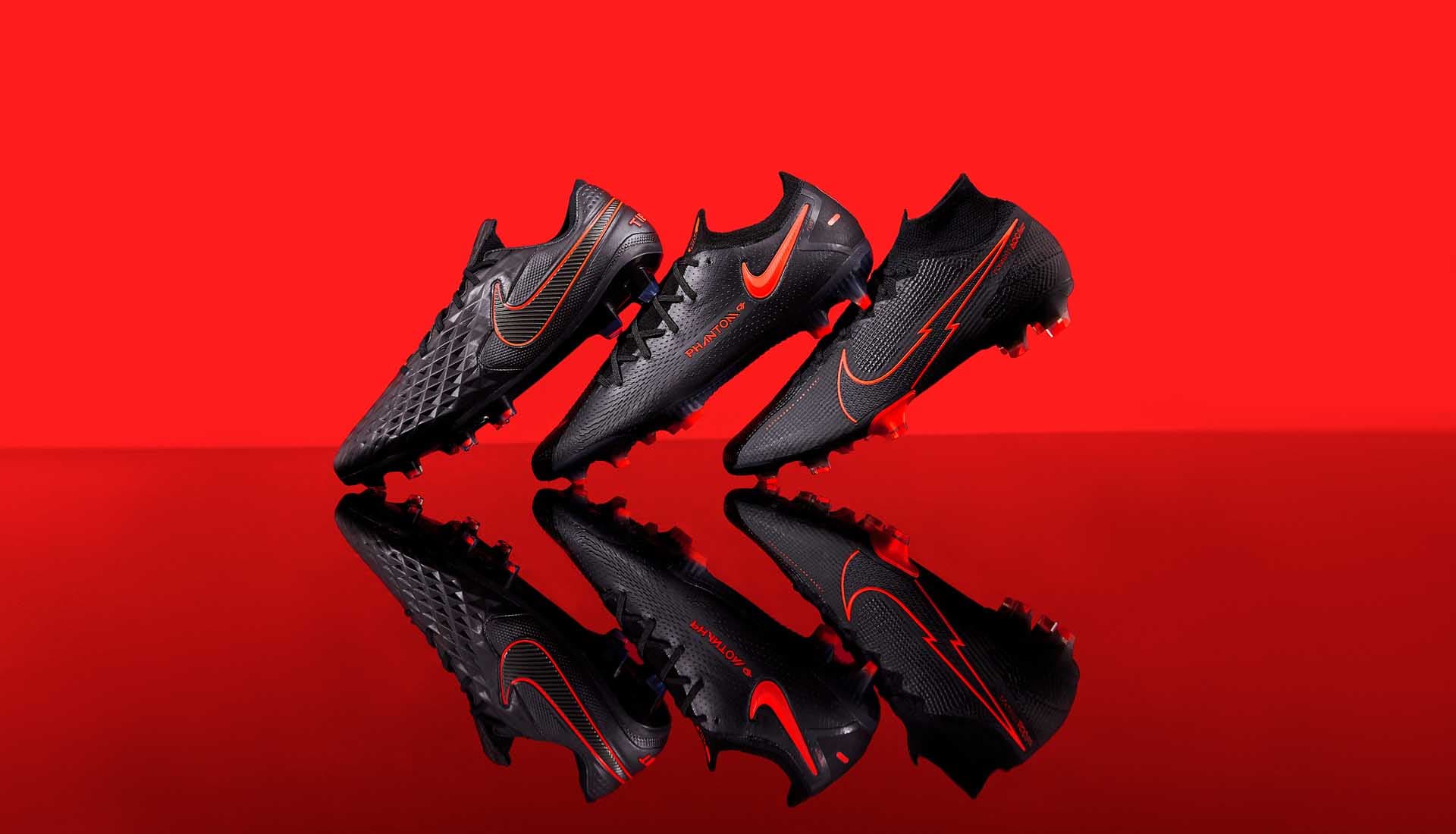 Nike tr&igrave;nh l&agrave;ng phối m&agrave;u mới &ldquo;Đen/Đỏ Chile&rdquo; của Mecurial, Phantom GT v&agrave; Tiempo 01