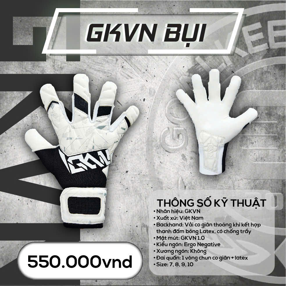 Găng Tay Thủ Môn GKVN Bụi - Trắng Đen