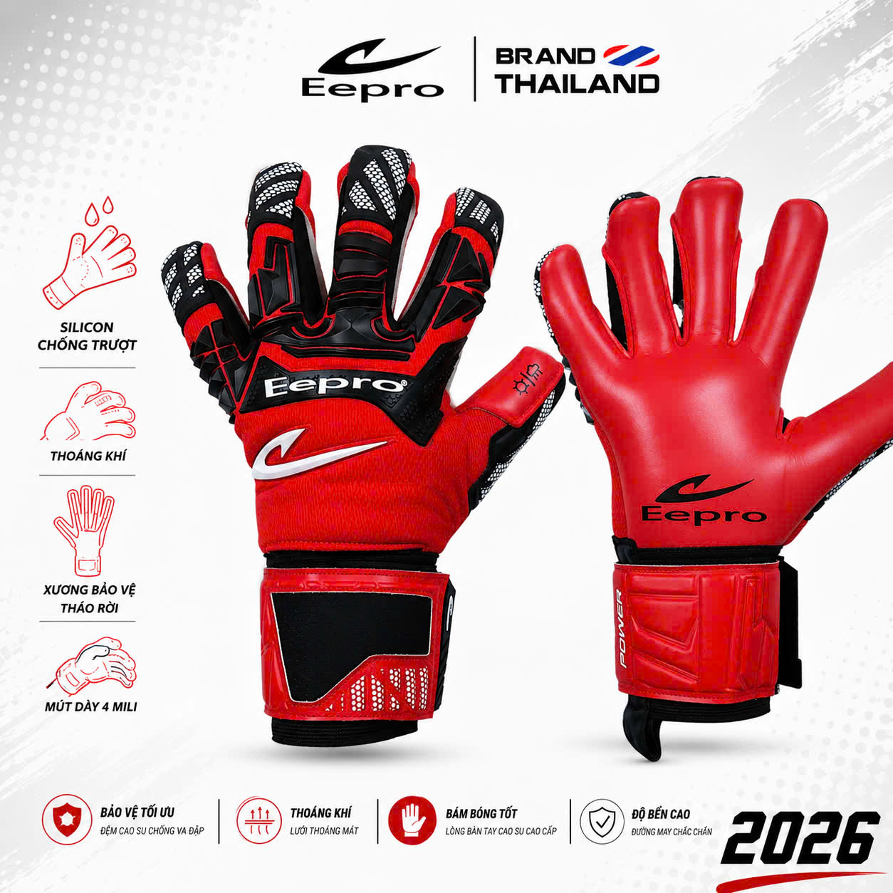 Găng Tay Thủ Môn Eepro EG10R1 - Đỏ Đen