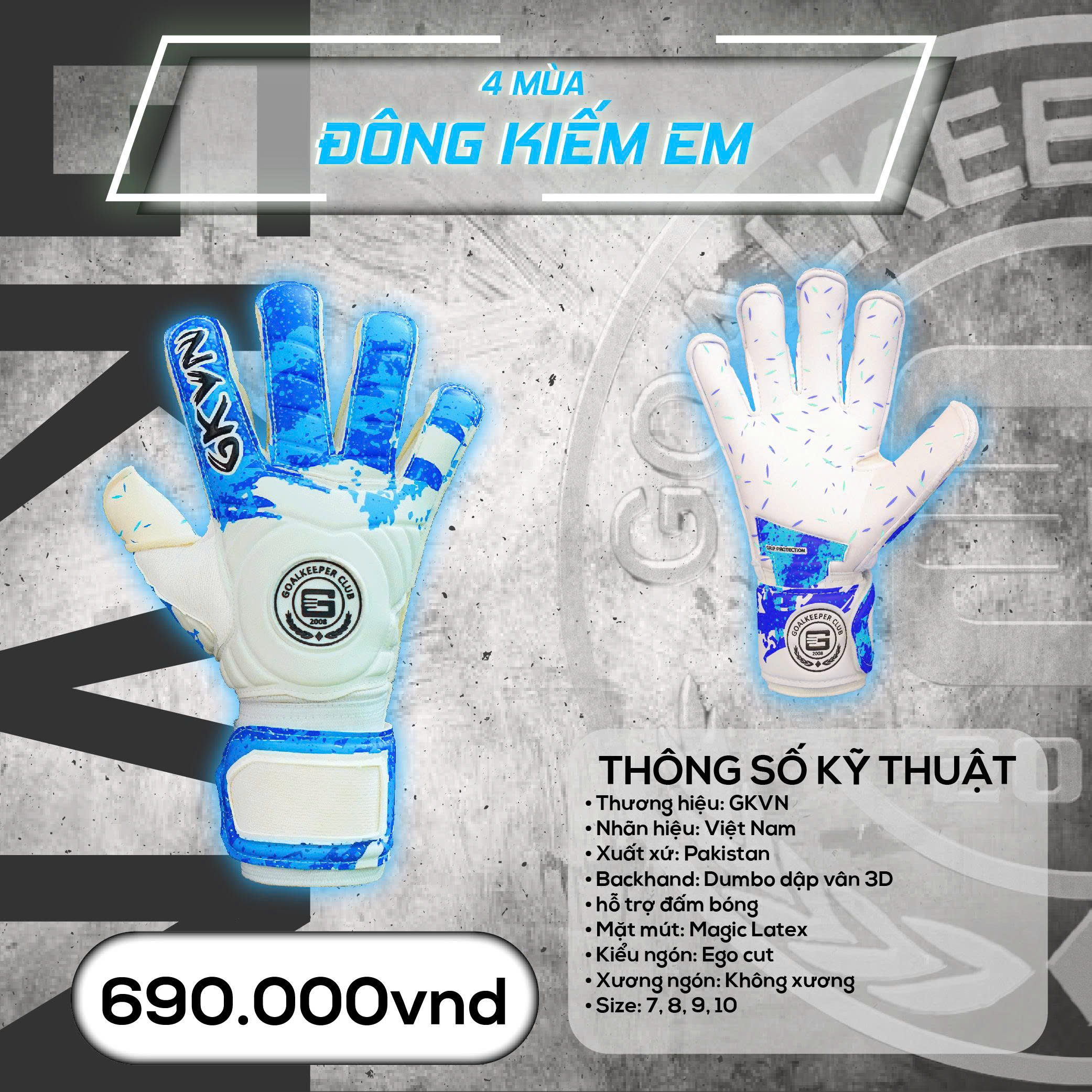 Găng tay GKVN 4 mùa - Đông - Trắng Xanh