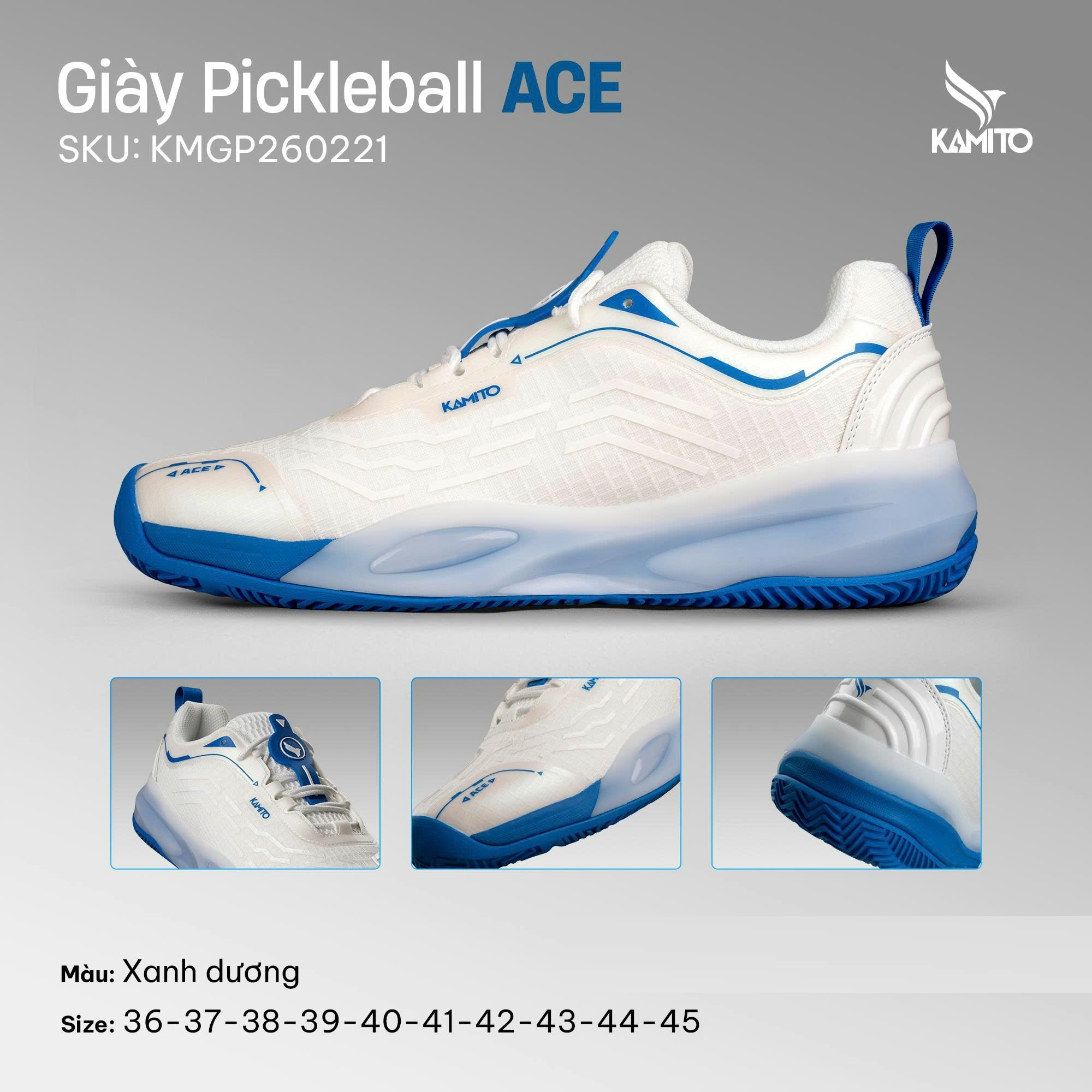 Giày Pickleball Kamito ACE - Trắng Xanh
